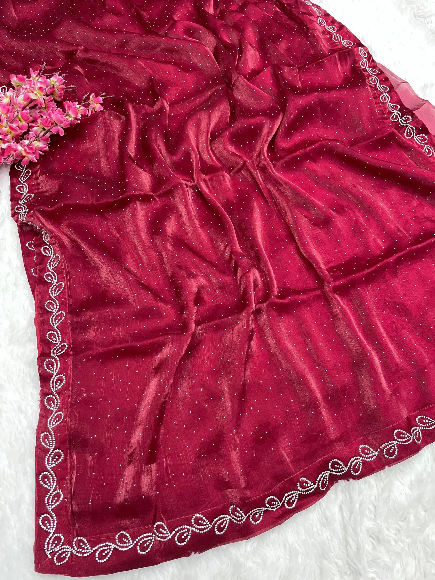 Party Wear Soft Silk Diamond Work Saree with Blouse