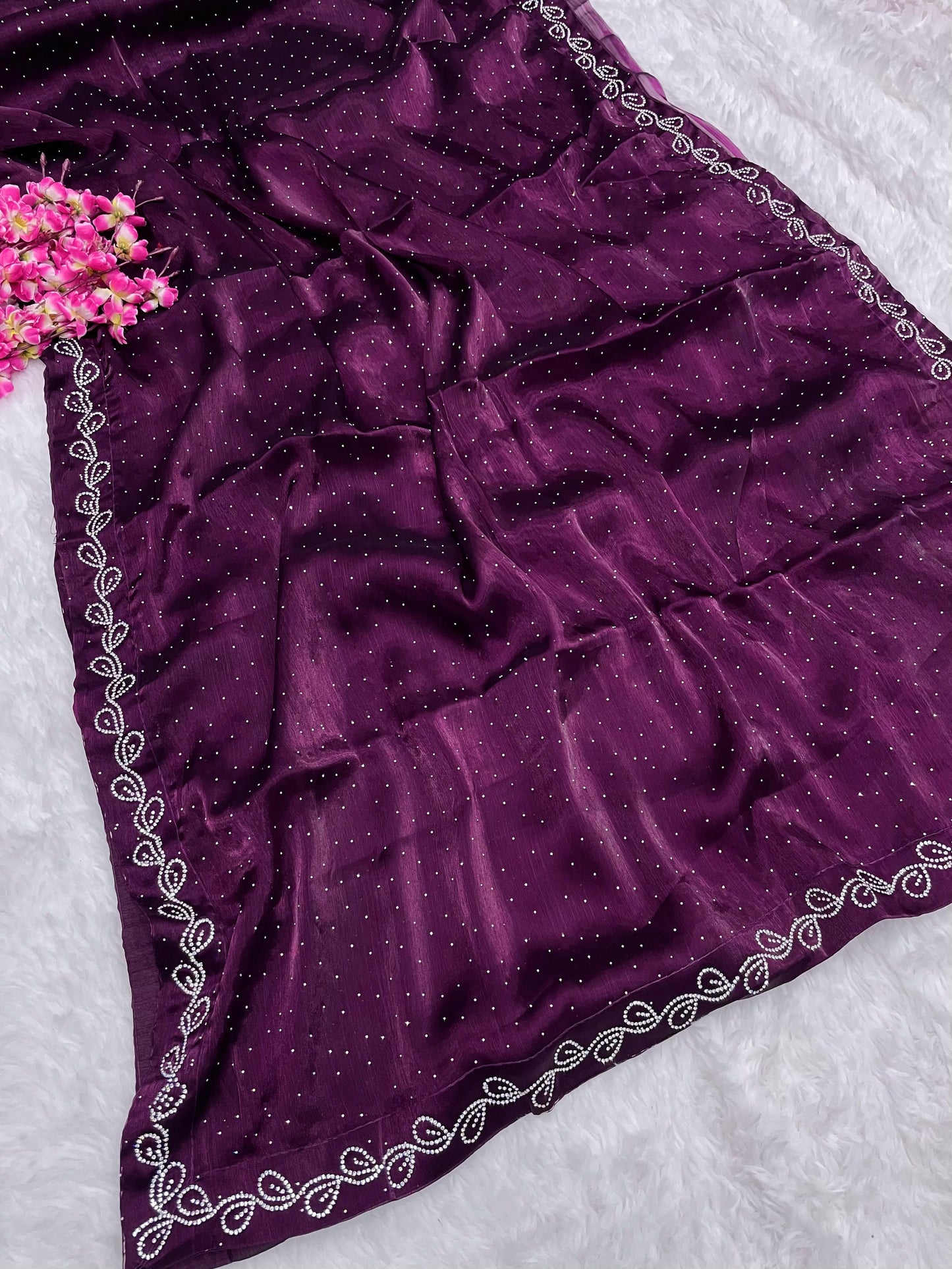 Party Wear Soft Silk Diamond Work Saree with Blouse