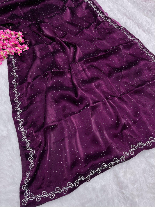 Party Wear Soft Silk Diamond Work Saree with Blouse