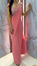 Load image into Gallery viewer, Ready to Wear 1 Min Ruffle Pattern Saree with Free Size Stitched Blouse
