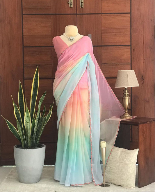 Designer Georgette Multi Color Saree Blouse