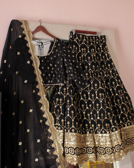 Entrancing Black Color Festival Wear Georgette Sequence Work Lehenga Choli