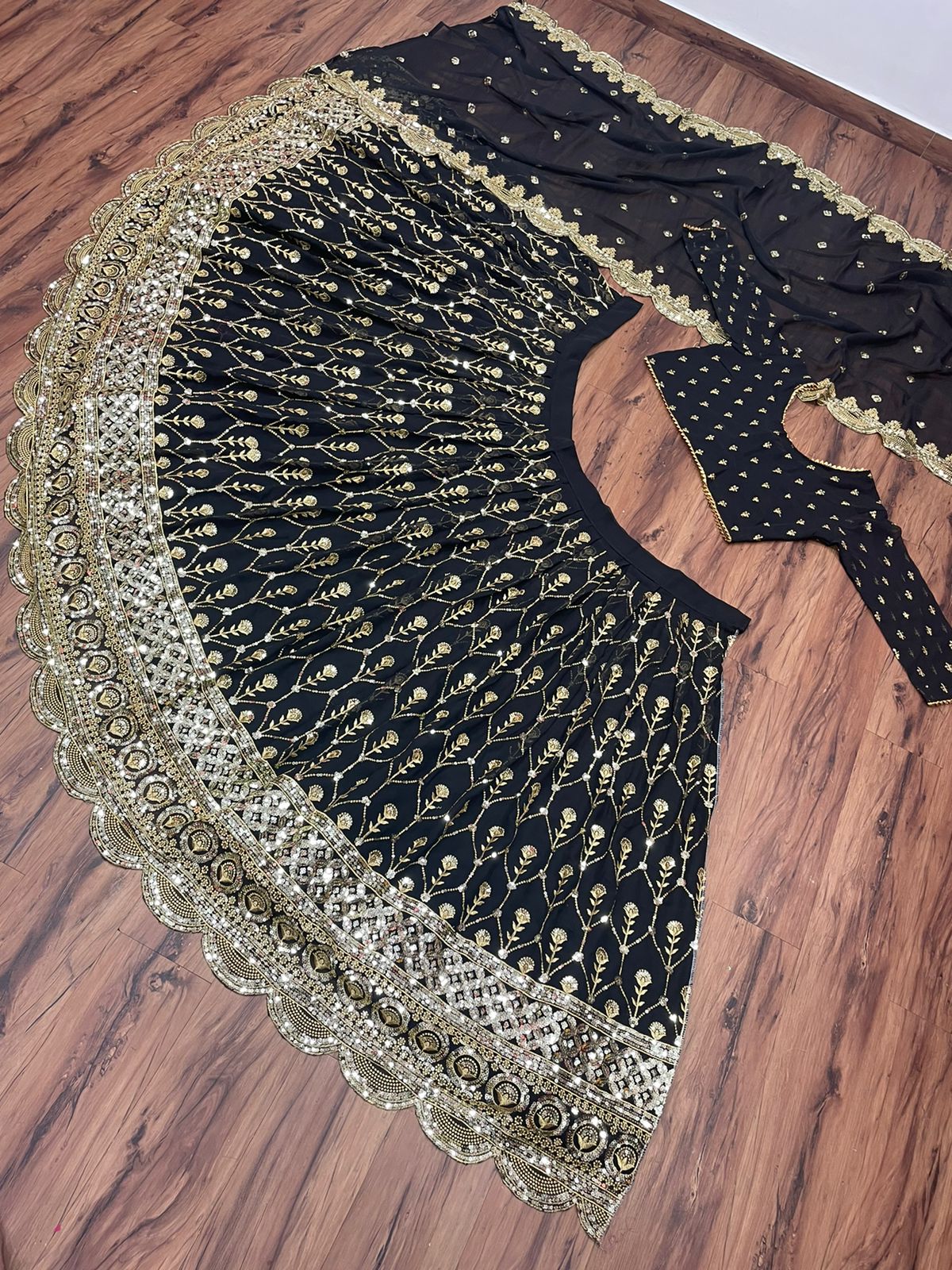 Entrancing Black Color Festival Wear Georgette Sequence Work Lehenga Choli