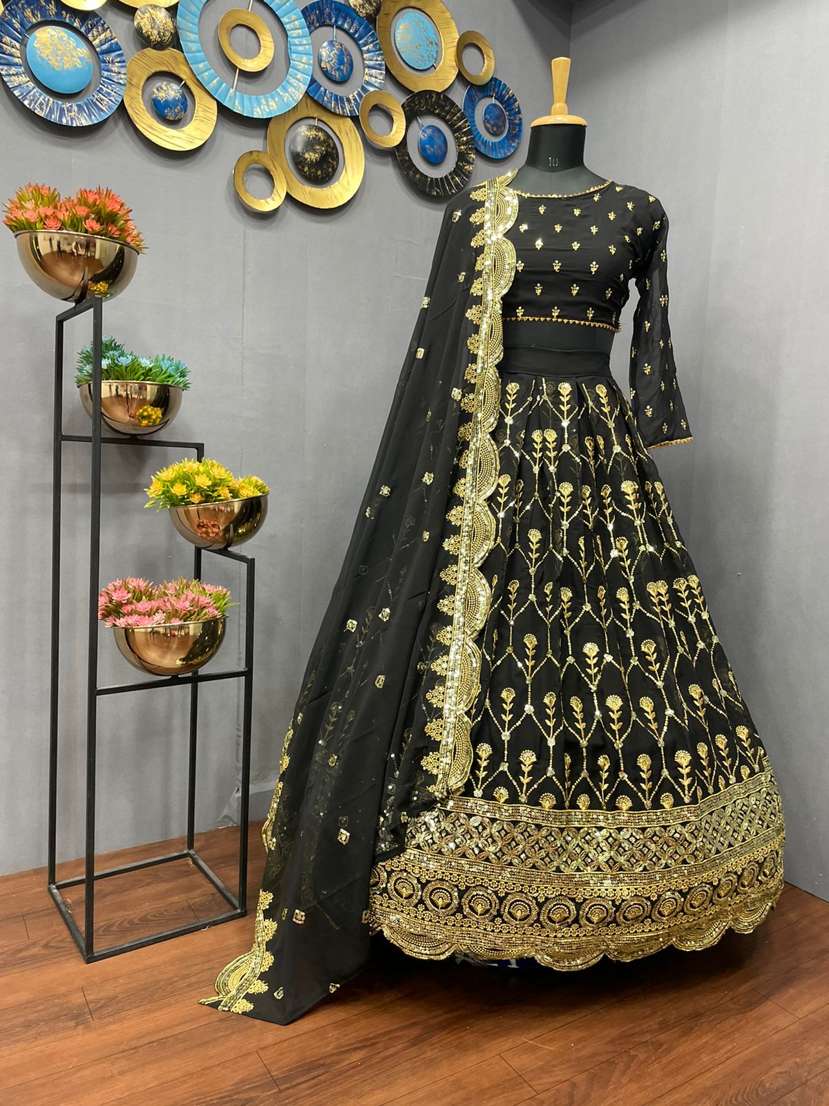 Entrancing Black Color Festival Wear Georgette Sequence Work Lehenga Choli