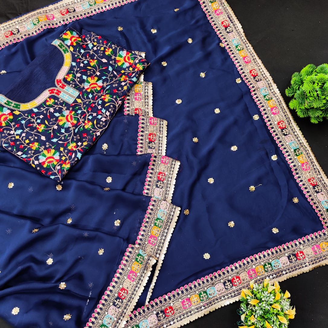 Wondrous Blue Color Rangoli Silk Sequence Work Saree Blouse For Party Wear