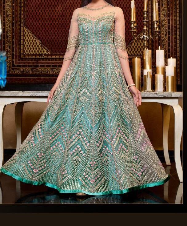 Sizzling Sea Green Color Embroidered Work Net Salwar Suit For Function Wear
