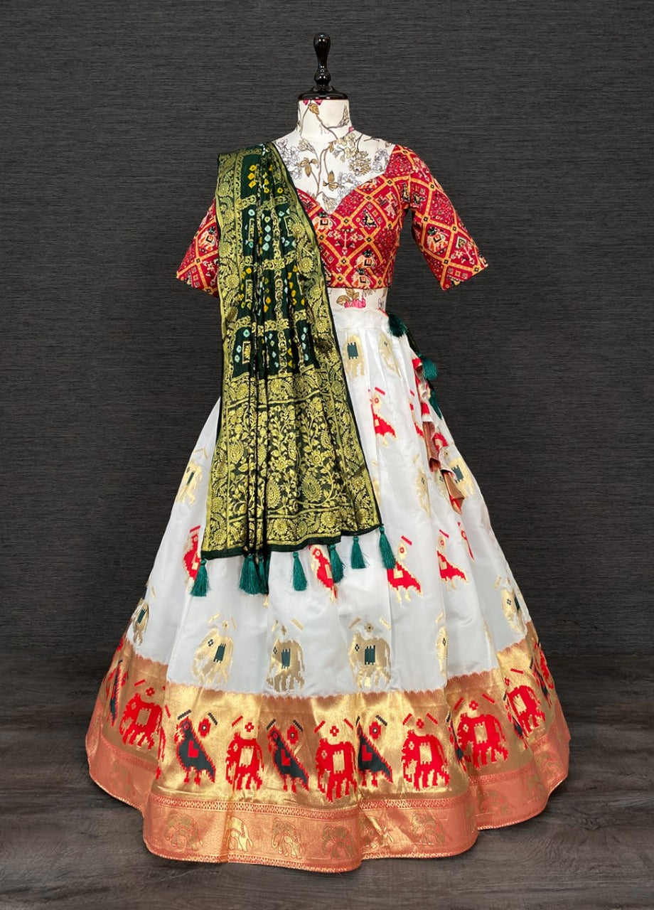 Amazing Off White Color Silk Jacquard Zari Work Lehenga Choli For Wedding Wear