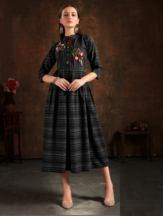 Desirable Cotton Embroidered Work Checks Ready Made Gown For Women
