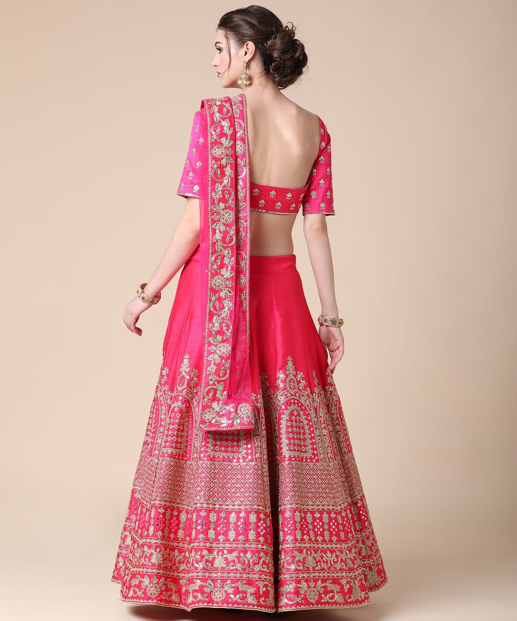 Elegant Rani Pink Silk Sequence Thread Work Lehenga Choli For Wedding Wear