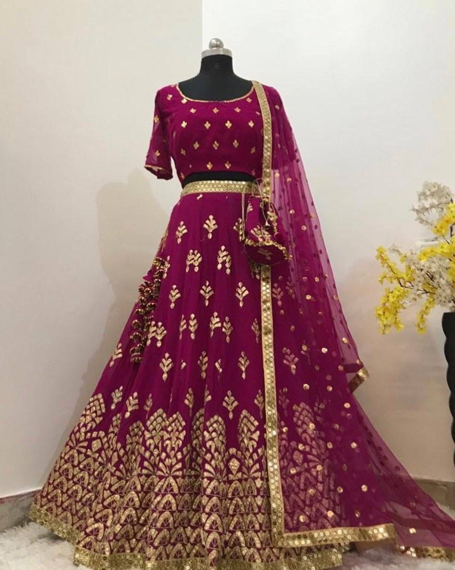 New Jari Thred Embroidary Worked Georgette Semi Stiched Lehanga Choli Collection With Four Side Lace Border Designer Duppata