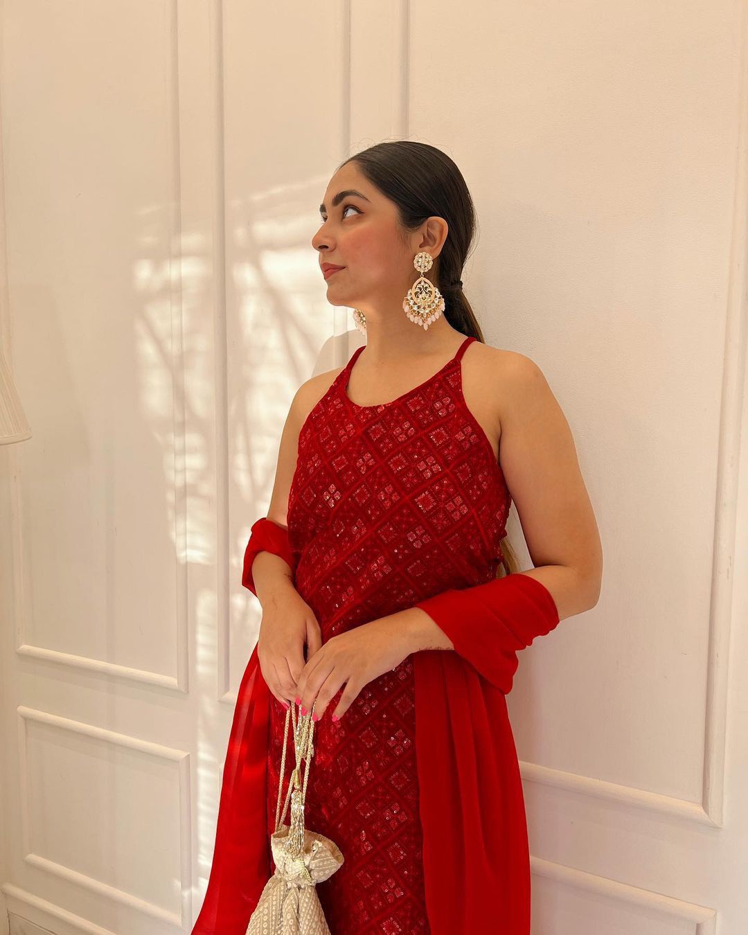 Faux Georgette Fabric And Inner With Thread And Sequence Work