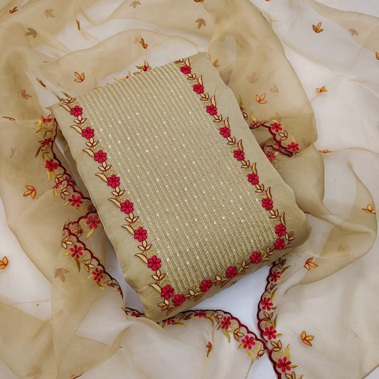 Jazzy Cream Color Organza Silk Sequence Work Festive Wear Salwar Suit