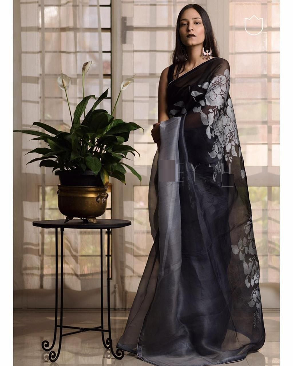 Wedding Wear Black Organza Silk with Rich Digital Printed Saree