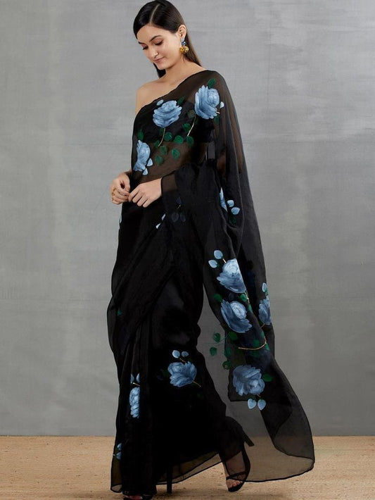 Black Organza Silk with Rich Digital Printed Saree