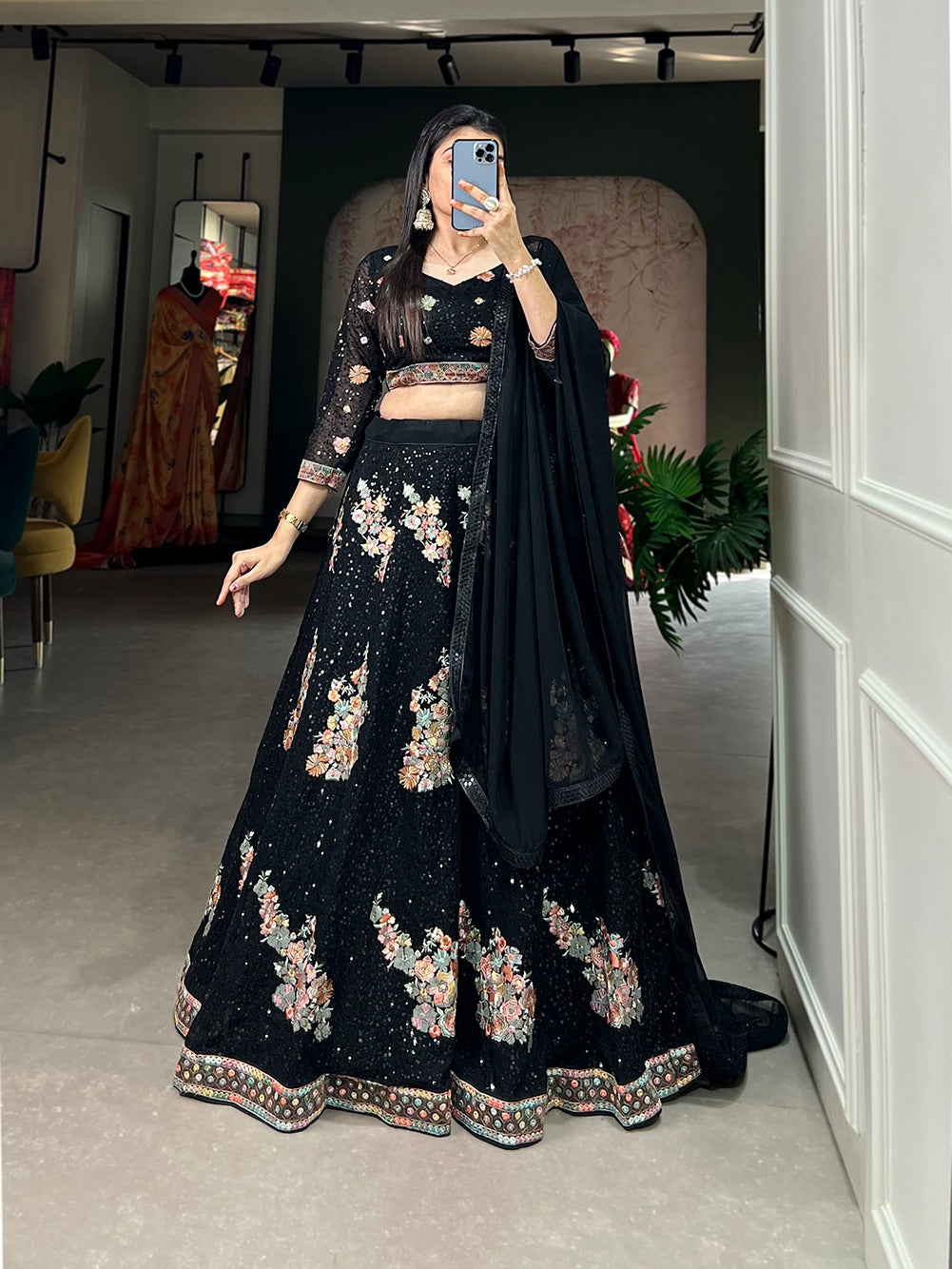 Amazing Georgette Embroidered Semi Stitched Lehenga Choli