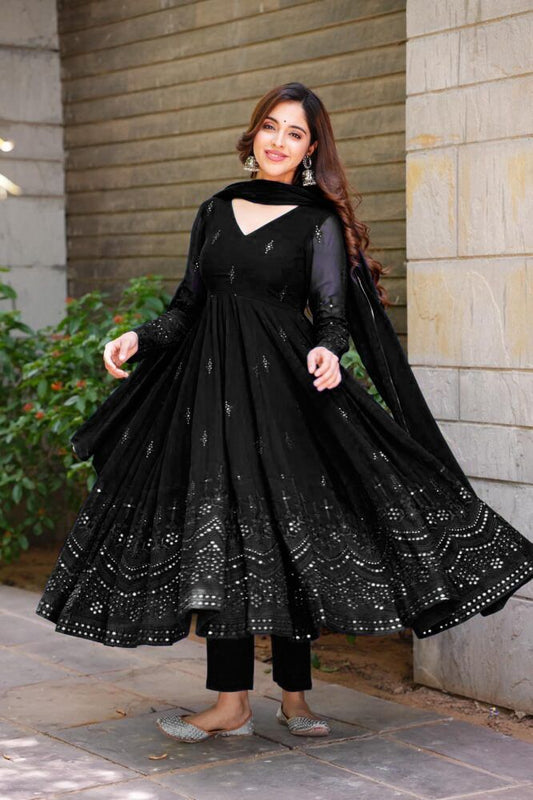 Designer Black Color Georgette Full Stitched Salwar Suit