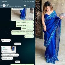 Load image into Gallery viewer, Lovely Royal Blue Organza Silk Multi Thread Cut Work Designer Saree Blouse
