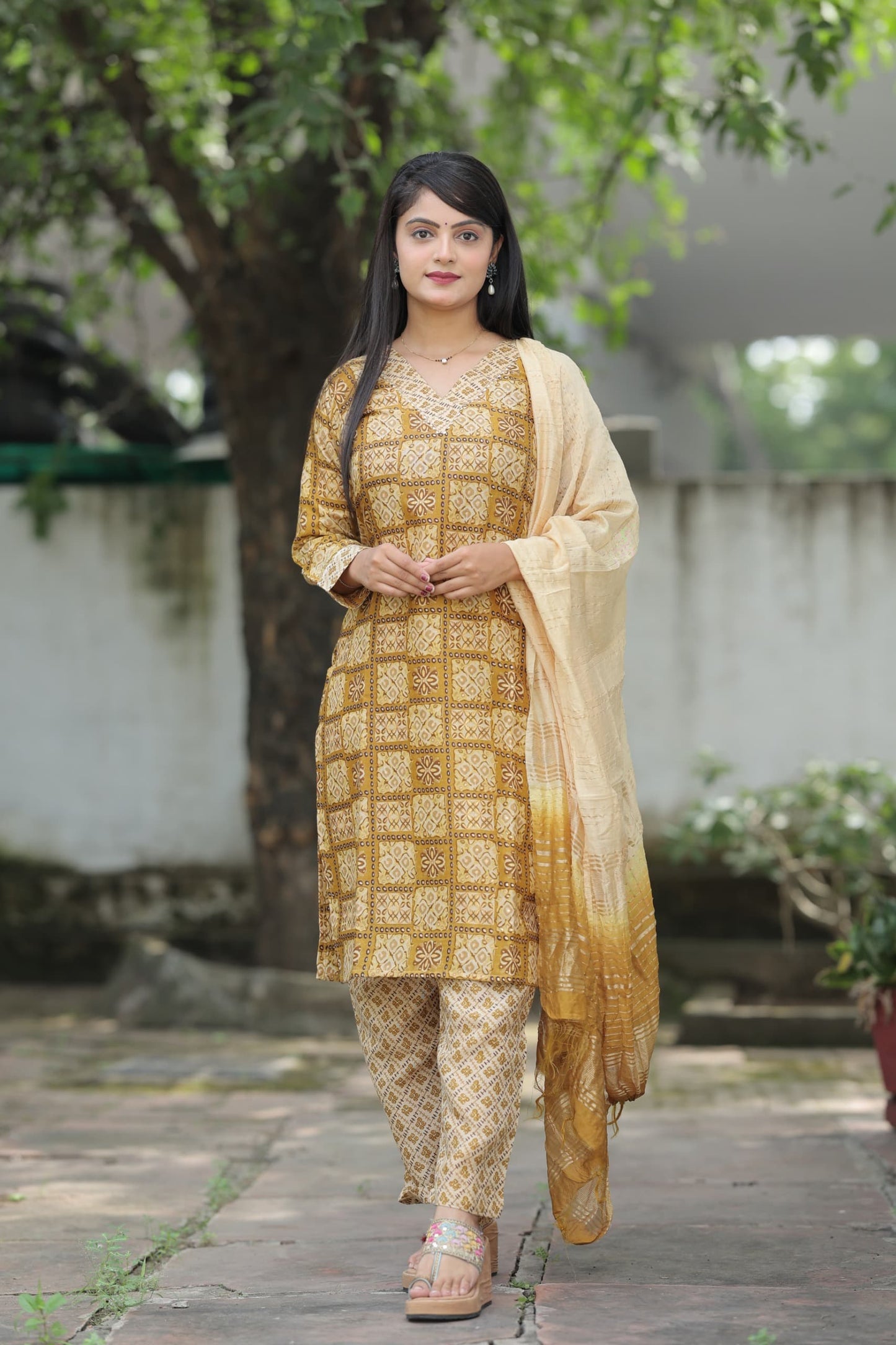 Daily Wear Mustard Cotton Printed Ready To Wear Salwar Suit For Women