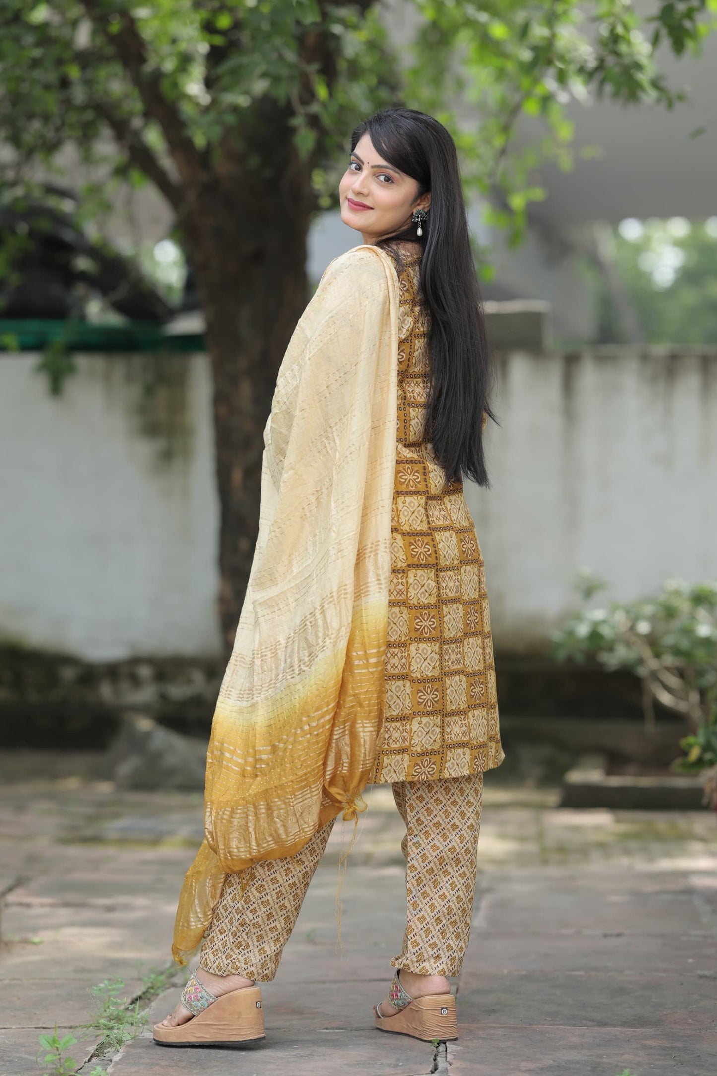 Daily Wear Mustard Cotton Printed Ready To Wear Salwar Suit For Women