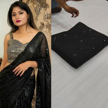 Load and play video in Gallery viewer, Glorious Black Color Full Sequence Work Saree with Blouse For Stylish Women
