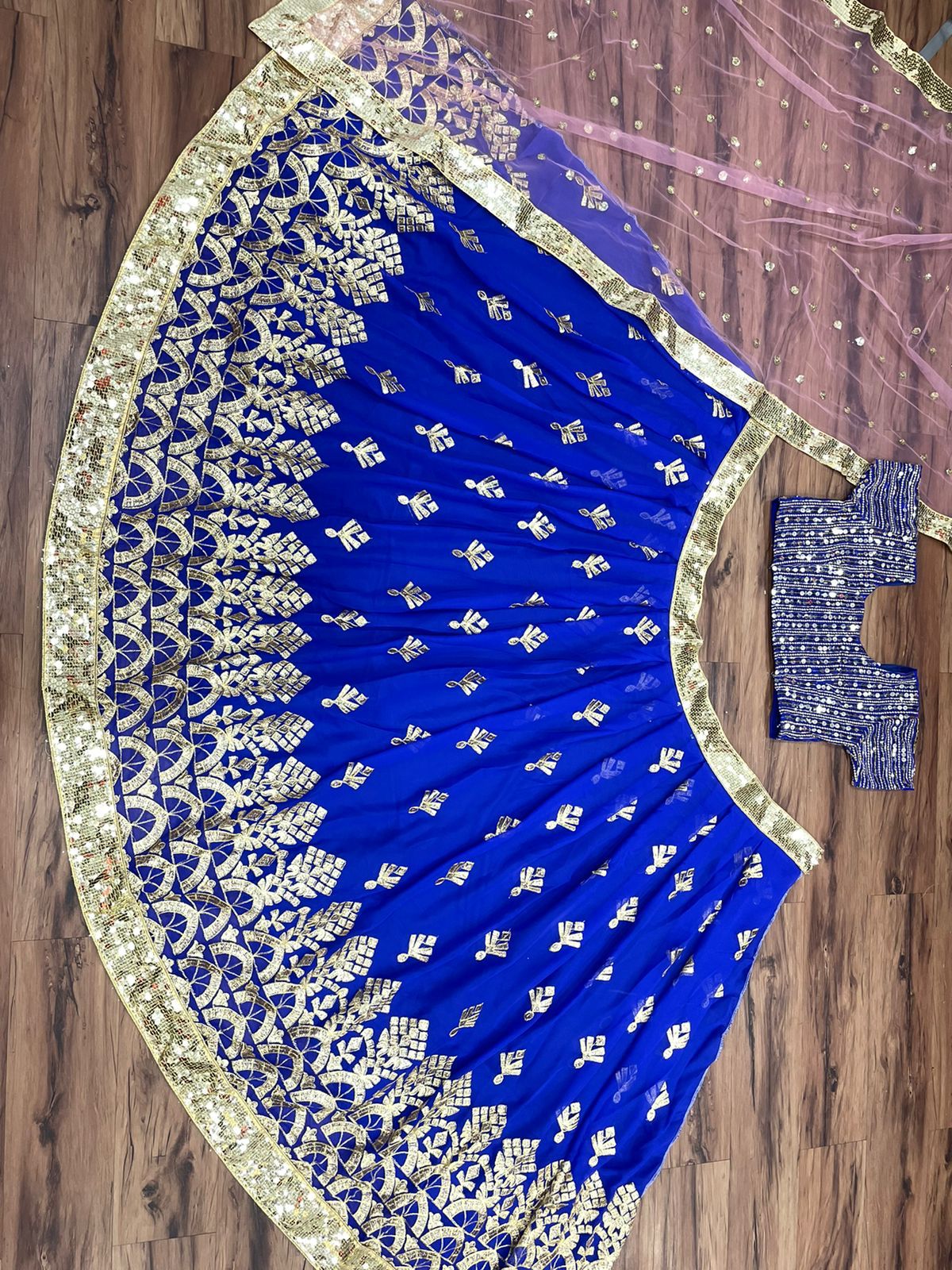 New Jari Thred Embroidary Worked Georgette Semi Stiched Lehanga Choli Collection With Four Side Lace Border Designer Duppata