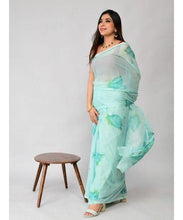 Load image into Gallery viewer, Amazing Sea Green Organza Silk Digital Print Saree Blouse For Women
