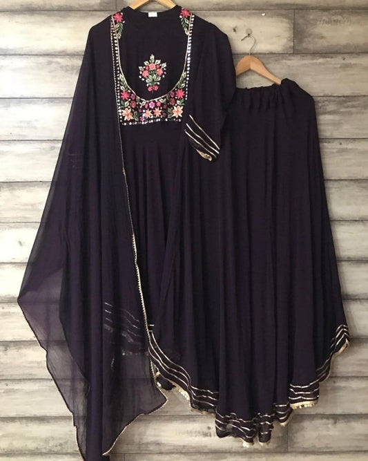 Amazing Georgette Embroidary Worked Top With Full Stiched Skirt With Elastic And Duppata