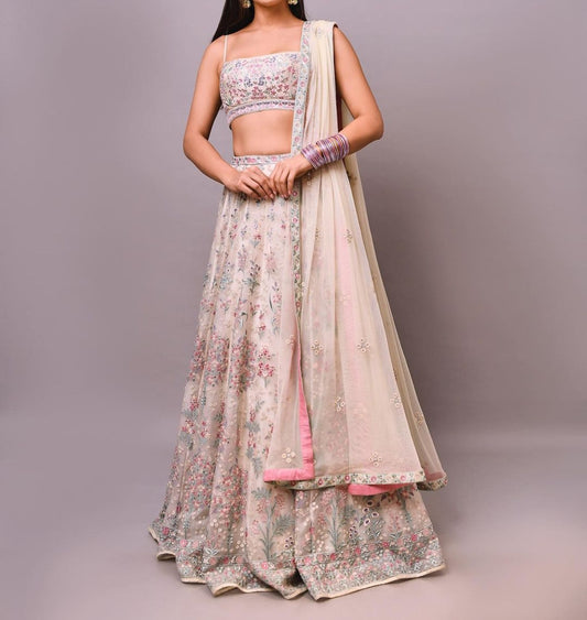 Phenomenal White Color Function Wear Georgette Diamond Work Lehenga Choli