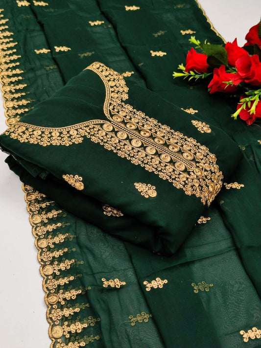 Novelty Green Color Georgette Embroidered Work Salwar Suit For Women