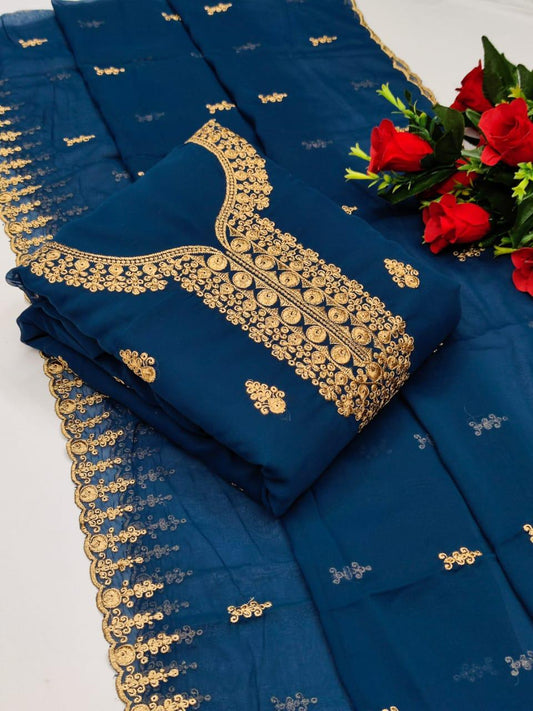 Lovable Blue Color Party Wear Embroidered Work Georgette Salwar Suit