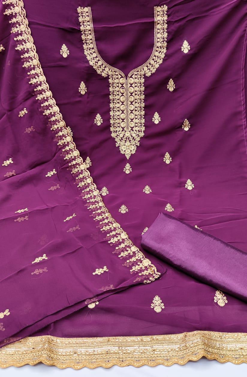 Preferable Wine Color Designer Embroidered Work Georgette Salwar Suit