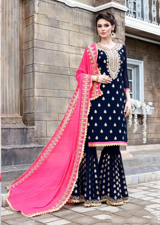 Engrossing Navy Blue Color Occasion Wear Georgette Gotta Patti Work Salwar Suit