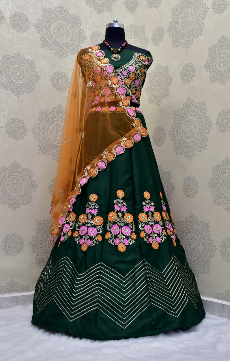 Hypnotic Bottle Green Color Function Wear Banglori Silk Design Embroidered Work Lehenga Choli
