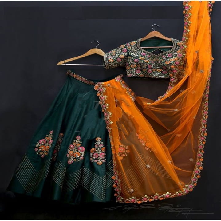 Hypnotic Bottle Green Color Function Wear Banglori Silk Design Embroidered Work Lehenga Choli