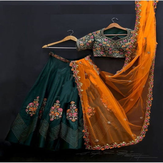 Hypnotic Bottle Green Color Function Wear Banglori Silk Design Embroidered Work Lehenga Choli