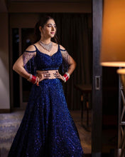Load image into Gallery viewer, Wedding Wear Blue Velvet Sequence Work Lehenga Choli
