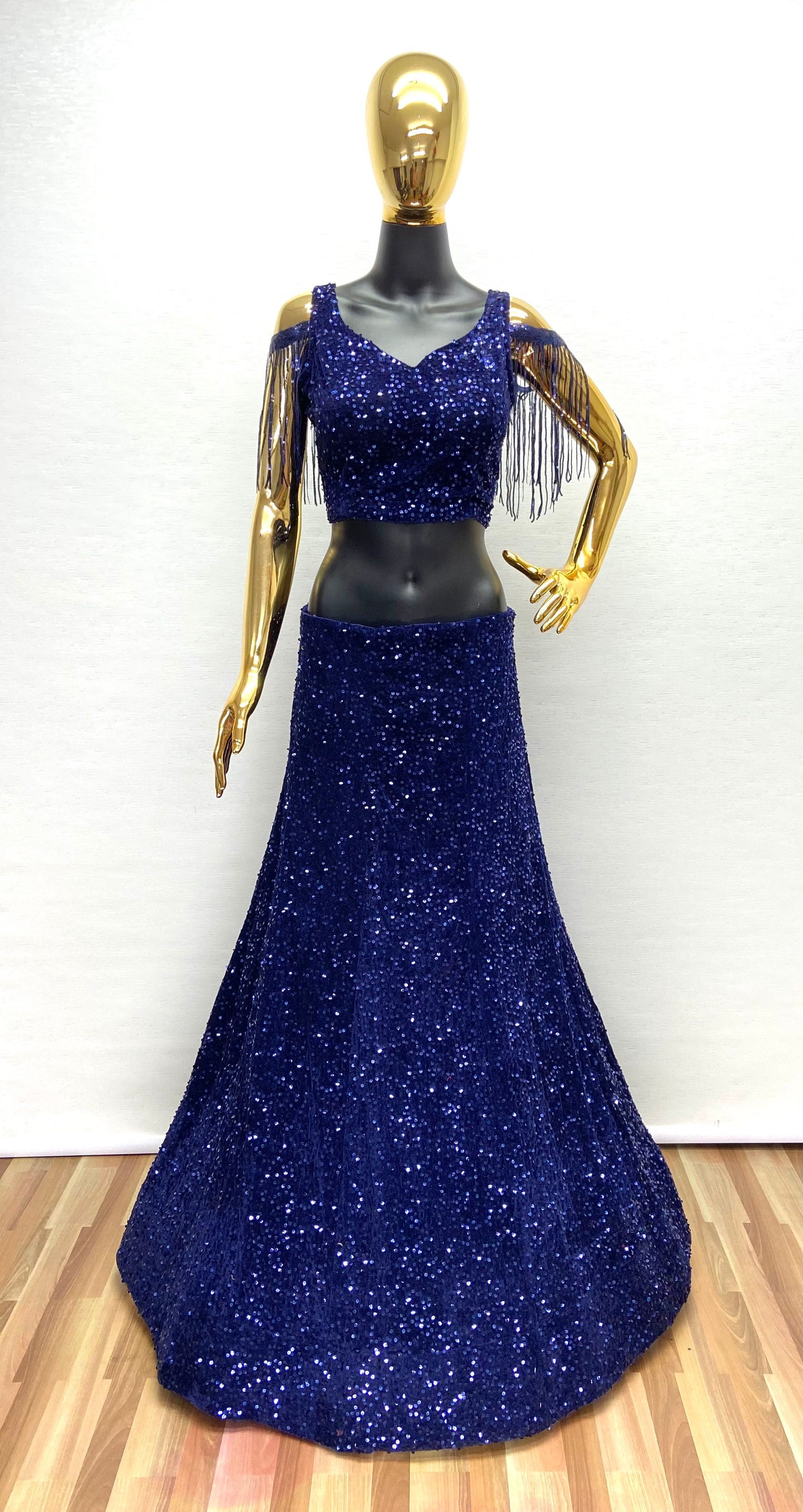 Wedding Wear Blue Velvet Sequence Work Lehenga Choli