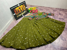 Load image into Gallery viewer, Koti Style Mehendi Green Georgette Sequence Work Readymade Lehenga Choli
