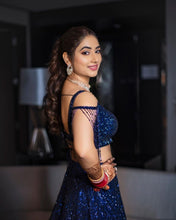 Load image into Gallery viewer, Wedding Wear Blue Velvet Sequence Work Lehenga Choli
