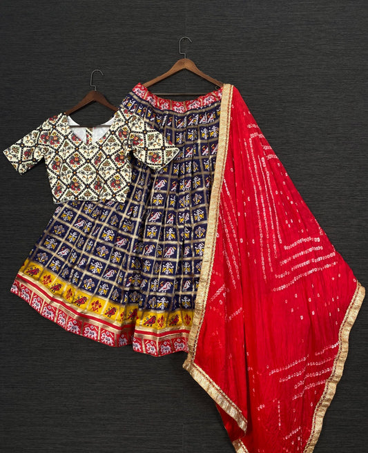Stunning Blue Color Patola Fancy Jacquard Work Lehenga CHoli For Ladies