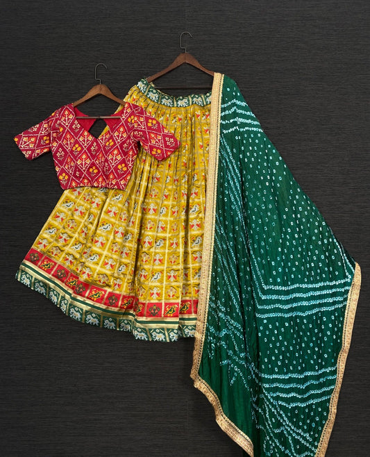 Yellow Color Function Wear Patola Designer Jacquard Work Lehenga Choli
