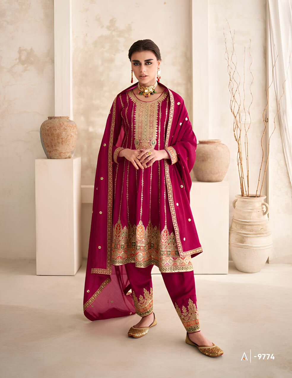 Beautiful Maroon Vichitra Silk Embroidered Full Stitched Suit