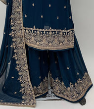 Load image into Gallery viewer, Designer Blue Jari Embroidered Full Stitched Sharara Suit
