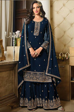 Load image into Gallery viewer, Designer Blue Jari Embroidered Full Stitched Sharara Suit
