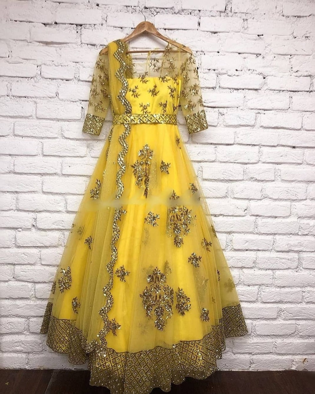 Fabulous Yellow Color Sequence Embroidered Work Net Festive Wear Salwar Suit