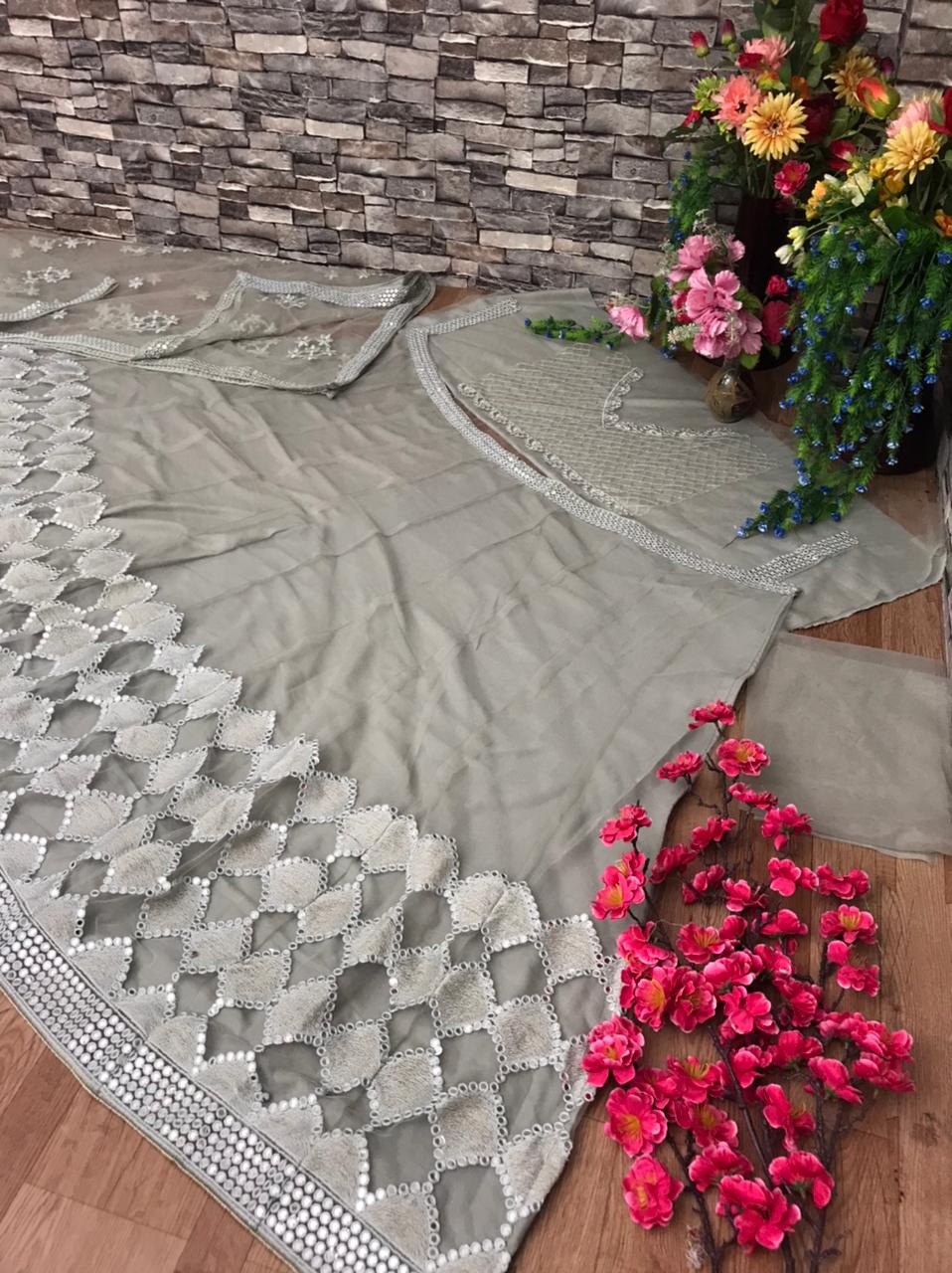 Surpassing Grey Color Festive Wear Net Designer Sequence Embroidered Work Lehenga Choli