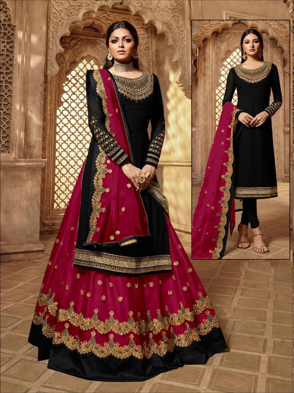 Wedding Wear Faux Georgette Lehenga Style Salwar Suit For Women