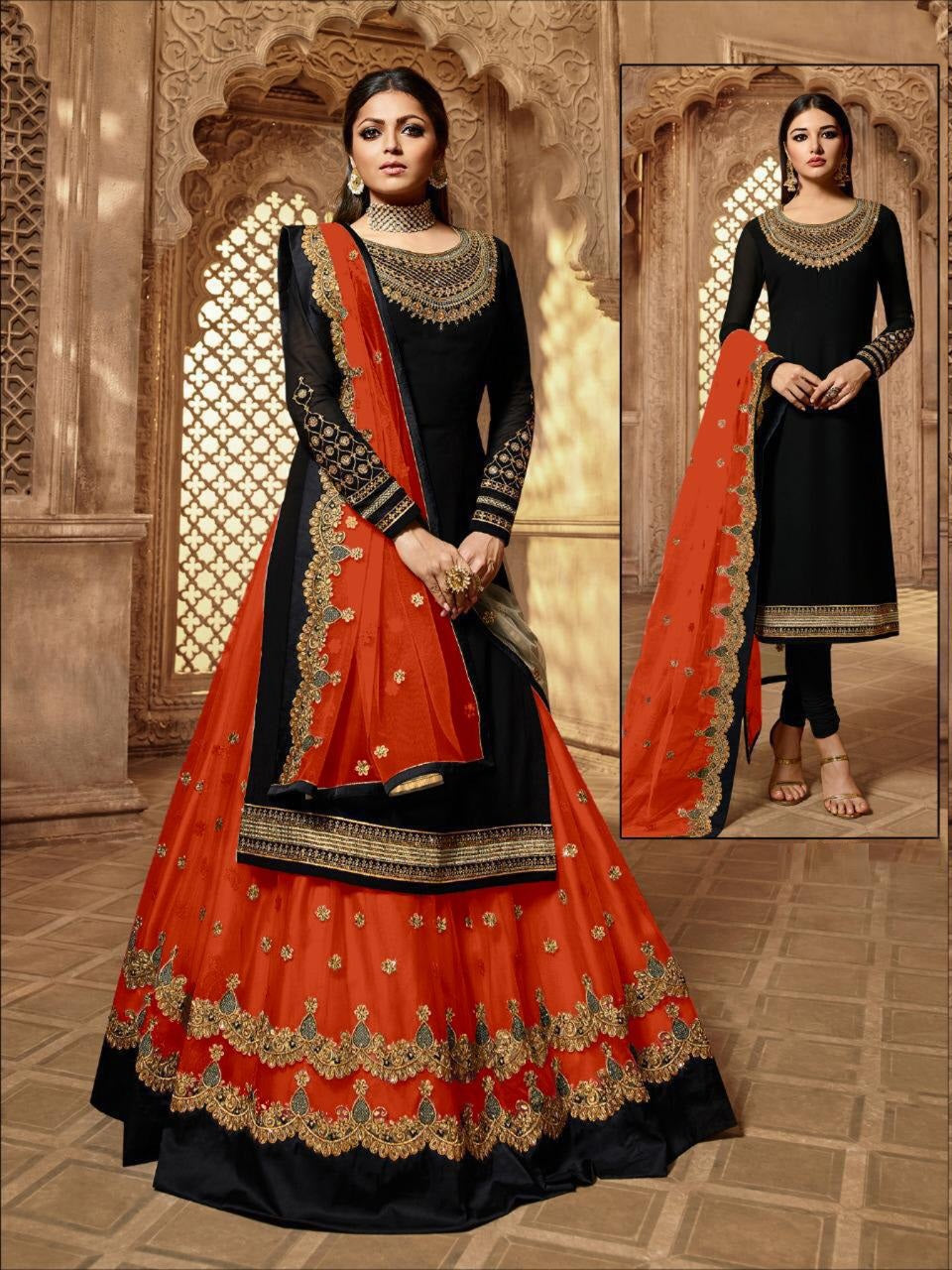 Wedding Wear Faux Georgette Lehenga Style Salwar Suit For Women