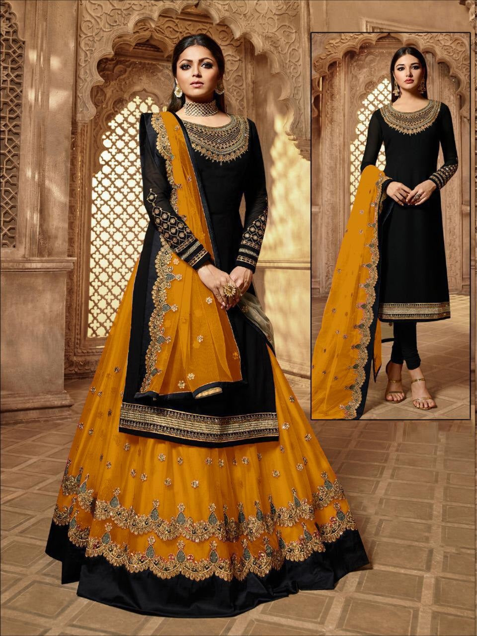 Wedding Wear Faux Georgette Lehenga Style Salwar Suit For Women