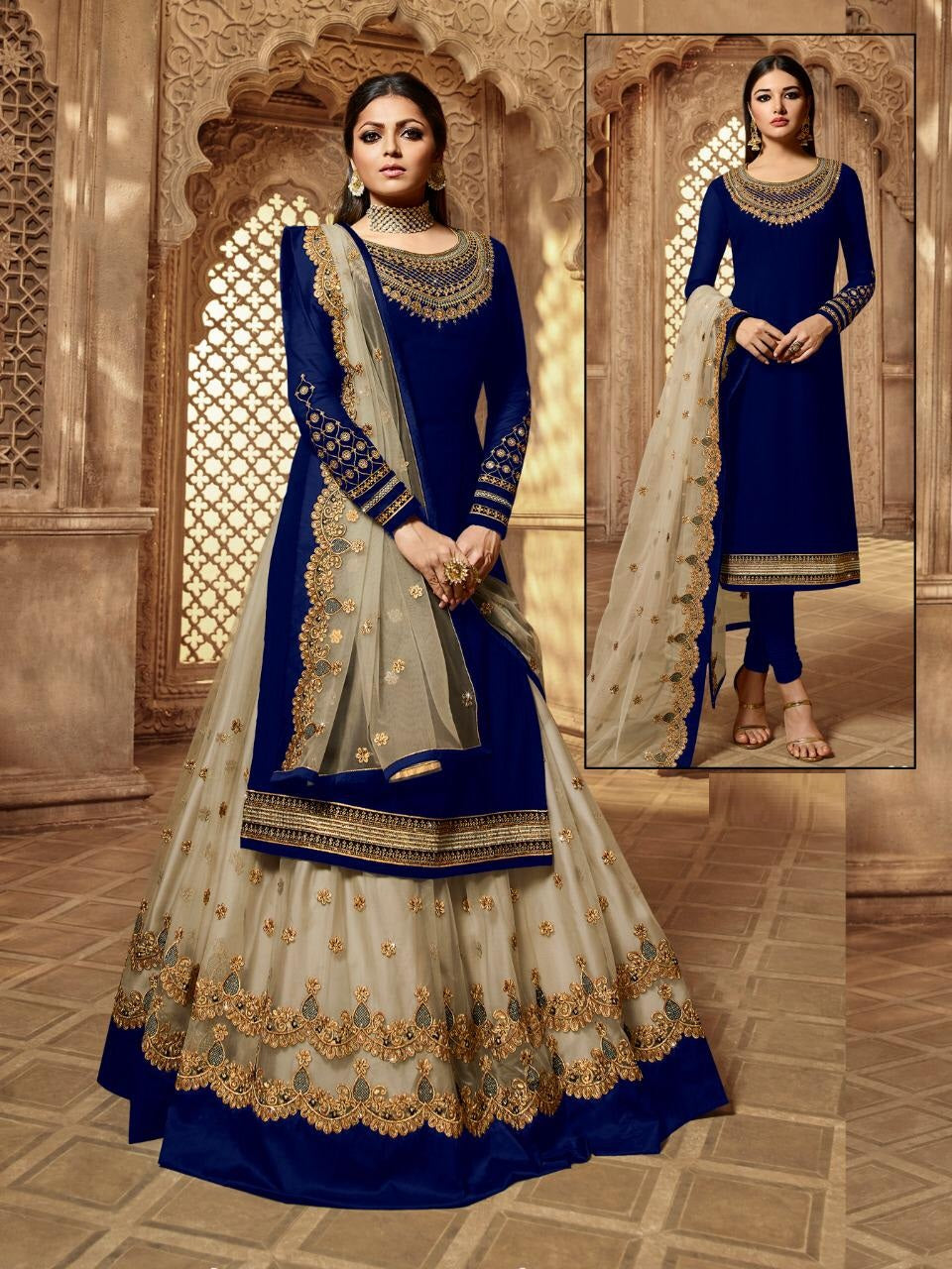 Wedding Wear Faux Georgette Lehenga Style Salwar Suit For Women